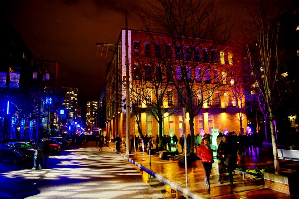 The colours of Yaletown get the kaleidoscope treatment at sunset March 8. Photo Illuminate Yaletown