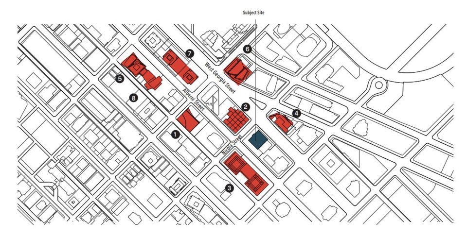 The site of the proposed tower along with other neighbourhood proposals.