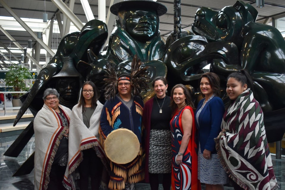 Iskwew Air CEO Teara Fraser (third from right) was at Vancouver International Airport on Friday for the airline's official launch. Photo: Alyse Kotyk