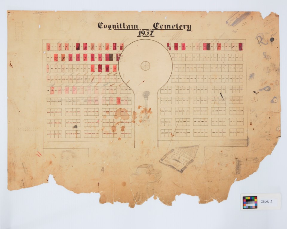 Original 1937 map laying out what would later become Robinson Memorial Cemetery