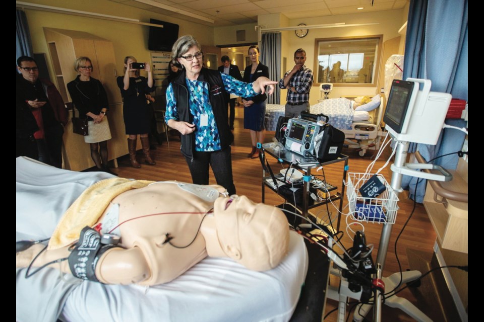 Heart-health nurse educator Judy Nevett shows a patient monitoring system at Royal Jubilee Hospital. The First Open Heart Society has donated $45,000 to the Victoria Hospitals Foundation in support of heart health at Royal Jubilee.