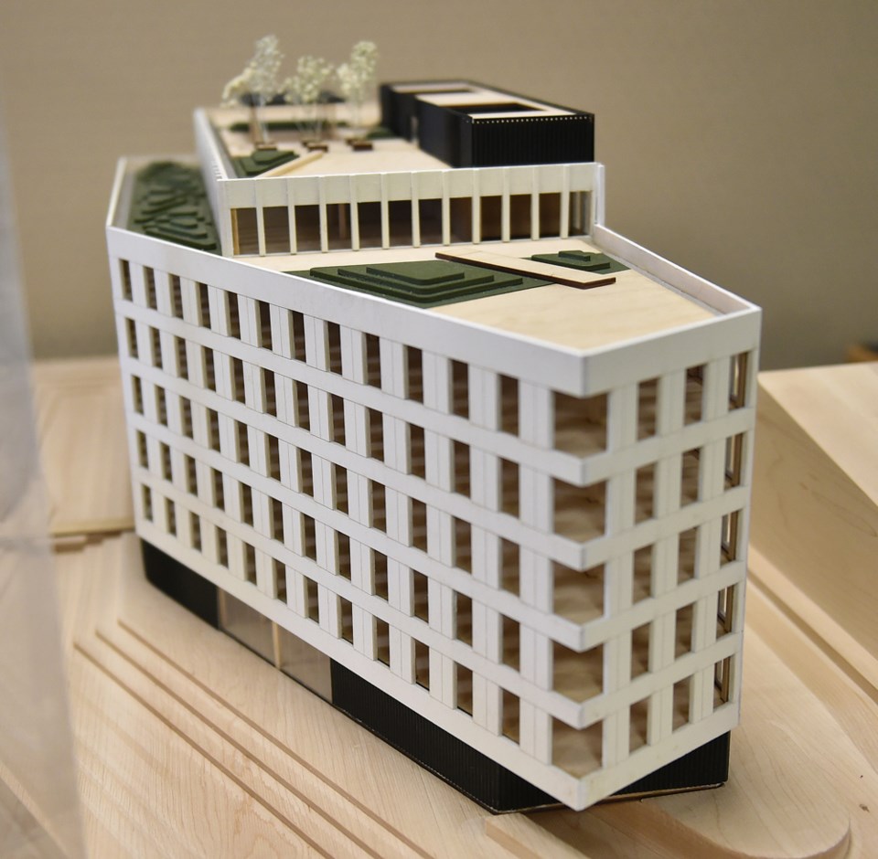 Model of building planned for 339 East First Ave. Photo Dan Toulgoet