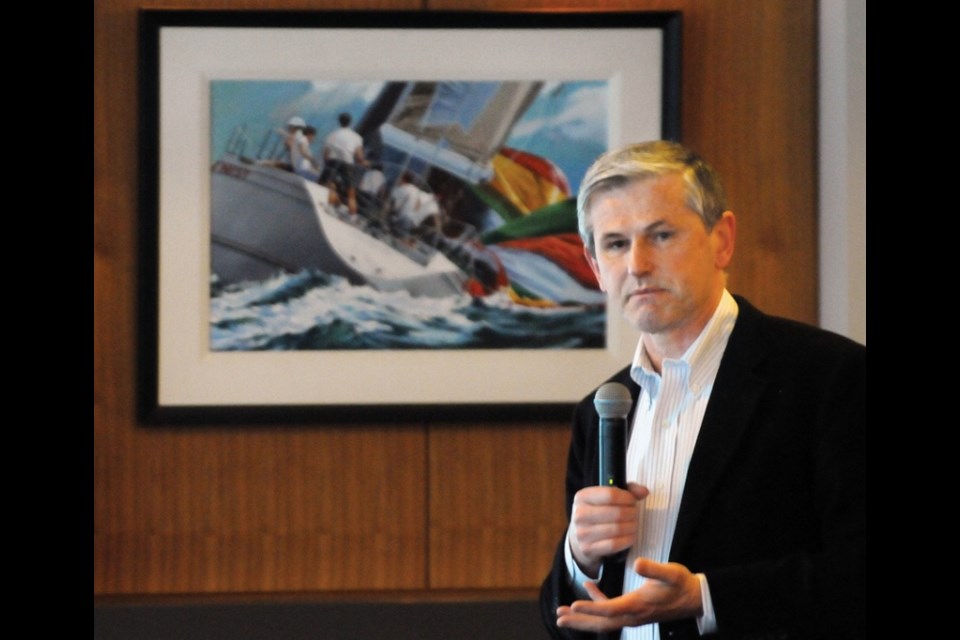 B.C. Liberal Leader Andrew Wilkinson chats with supporters at the West Vancouver Yacht Club Thursday.