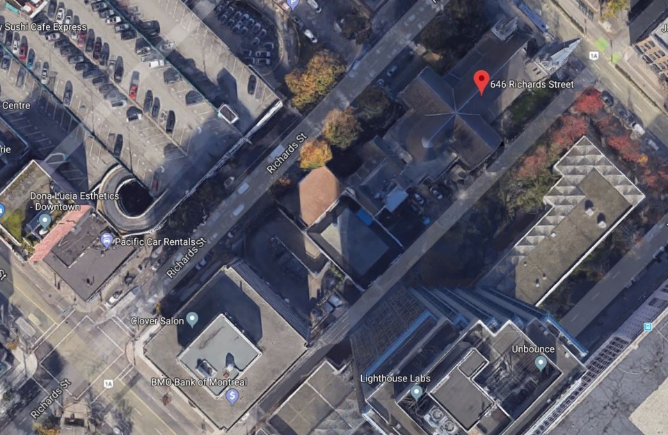 A satellite view of the property at 646 Richards St.