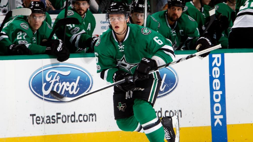 Julius Honka steps off the bench for the Dallas Stars.
