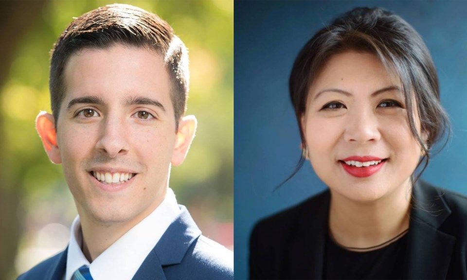 Either Matthew Sebastiani (left) or Nelly Shin (right) will take the CPC Port Moody-Coquitlam nomina