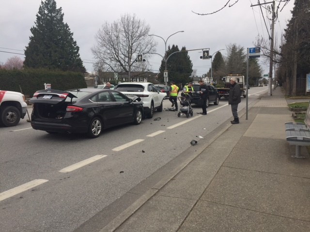 A stroller could be seen on the road at the scene of the crash.