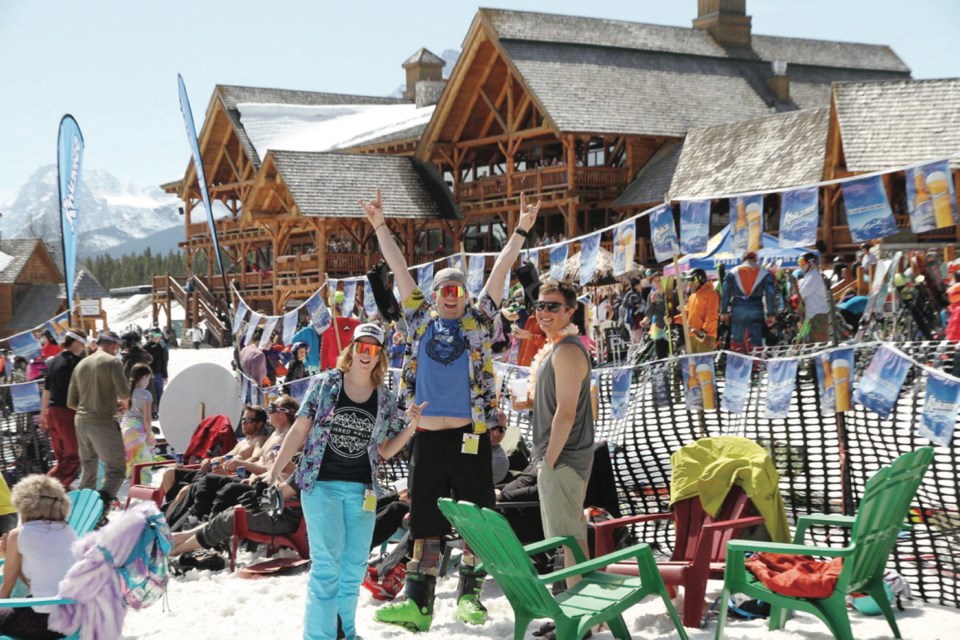 Lake Louise Ski Resort is packed with revellers during last April&rsquo;s end-of-season Shake the Lake party.