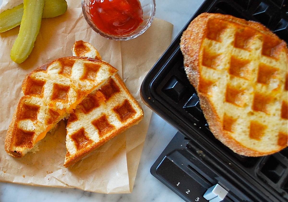 Waffle Iron Grilled Cheese Sandwich