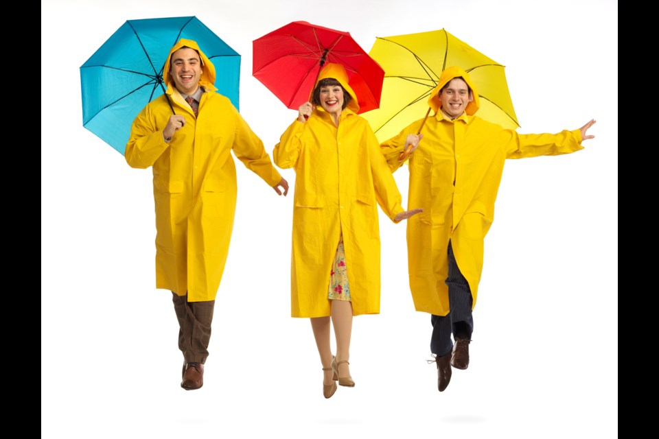 Andrew Cohen, Tessa Trach and Blake Sartin star in the Royal City Musical Theatre production of Singin’ in the Rain. The company’s 30th anniversary show is onstage at the Massey Theatre from April 4 to 20.