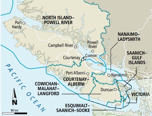 Vancouver Island's federal ridings.