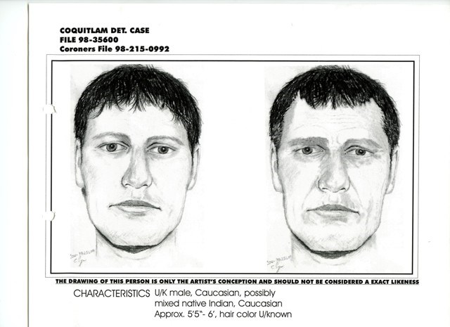 A sketch of an unidentified man whose remains were found in 1998 near Greenmount Park, Coquitlam.