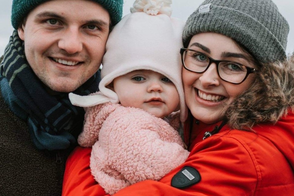 Tom and Kate Haywood with their baby Sophie. Sophie was airlifted to B.C. Children's Hospital in Vancouver after she suffered head injuries at a family daycare in Langford on Friday.