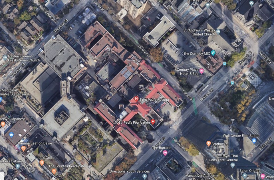 Satellite view of St. Paul's Hospital.