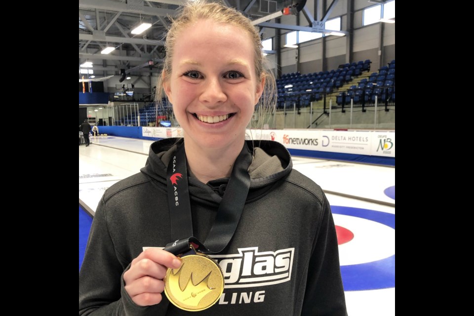 Douglas College's Sam Kell collected her coveted gold national medal last month as a member of the Royals women's curling team. A five-year member of the New West college's soccer team -- that made nationals four times, finishing third in 2016 -- Kell took up curling just to fill out the Douglas lineup and ended up helping them win the Canadian Collegiate Athletic Association title.