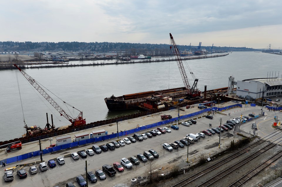 Fraser River, waterfront construction, New Westminster