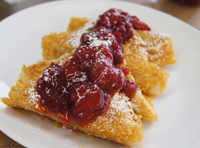 Crunchy French Toast with Strawberry Sauce at Japadog