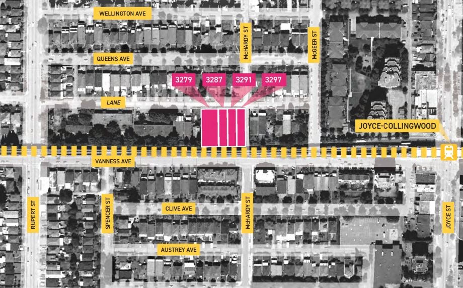 The site of the proposed housing co-op is not far from Joyce-Collingwood Skytrain station.