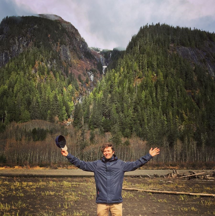 Grant Lawrence enjoys a brief moment of sunshine driving between Terrace and Prince Rupert.