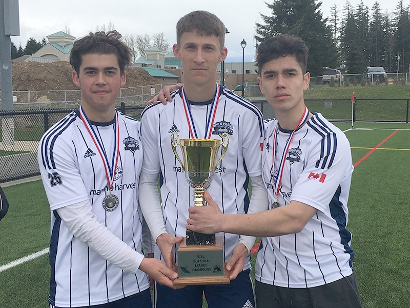 Powell River soccer players [from left] Keaton Fougere, Chris Fisher and Russell Pielle