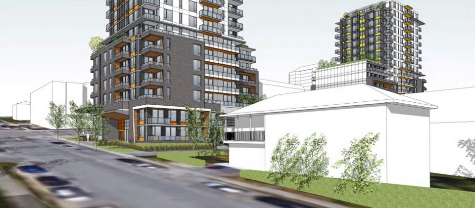 View looking southwest of building proposed for 3600 East Hastings St. at Kootenay