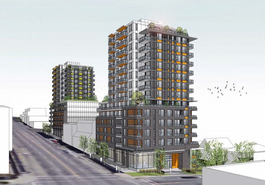 View of building proposed for 3600 East Hastings at Kootenay Street. Rendering BHA Architecture