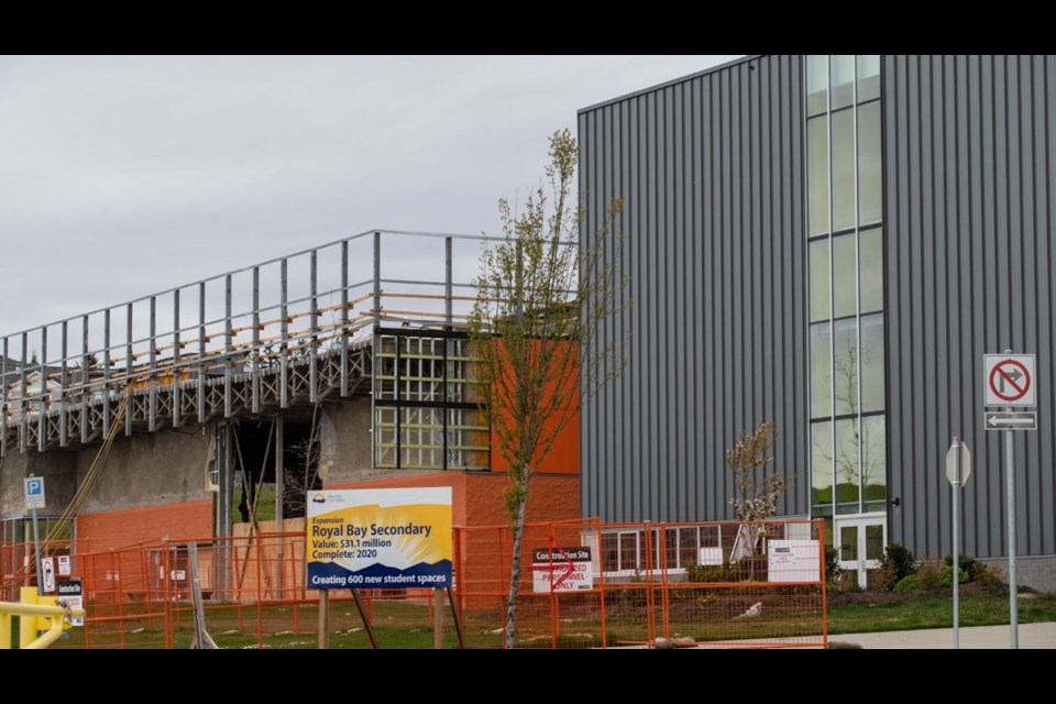 Construction is underway at Royal Bay Secondary School, which opened in 2015 with 800-student capacity. It now has about 1,000 students attending and will soon have room for 1,400.