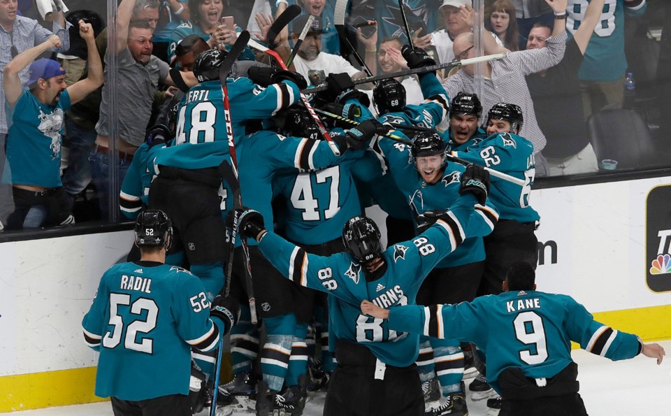 Sharks celebrate Game 7 victory.
