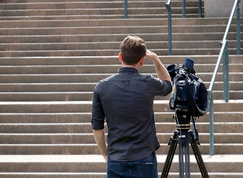 Media awaiting the arrival at Port Coquitlam provincial court of Port Moody mayor Rob Vagramov Thursday were left empty handed after he failed to show for his first scheduled appearance on a charge of sexual assault.