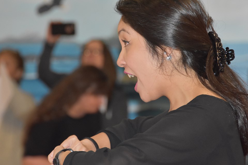 Aimee Oliverio of James Park elementary in Port Coquitlam conducts the SD43 District Elementary Honour Choir.