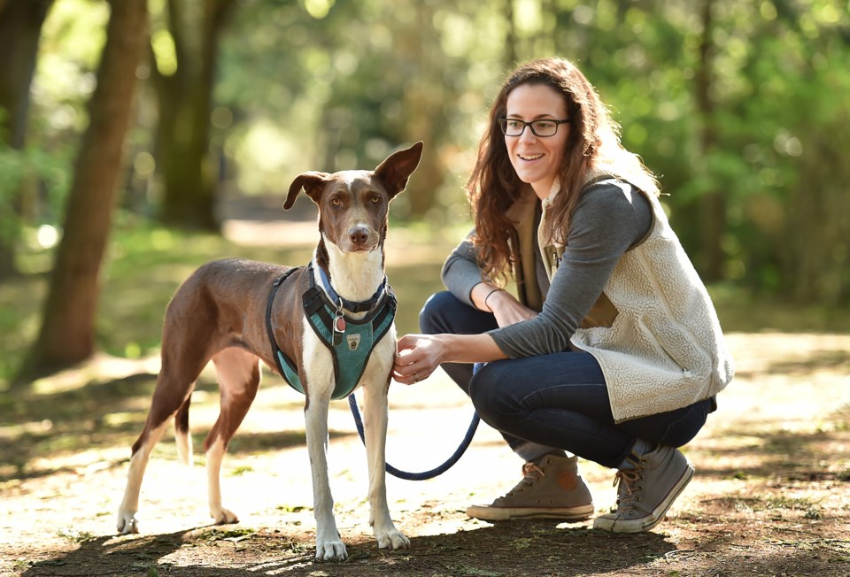 Carla Pellegrini with her Mexican mutt, Lady Byng. Photo Dan Toulgoet