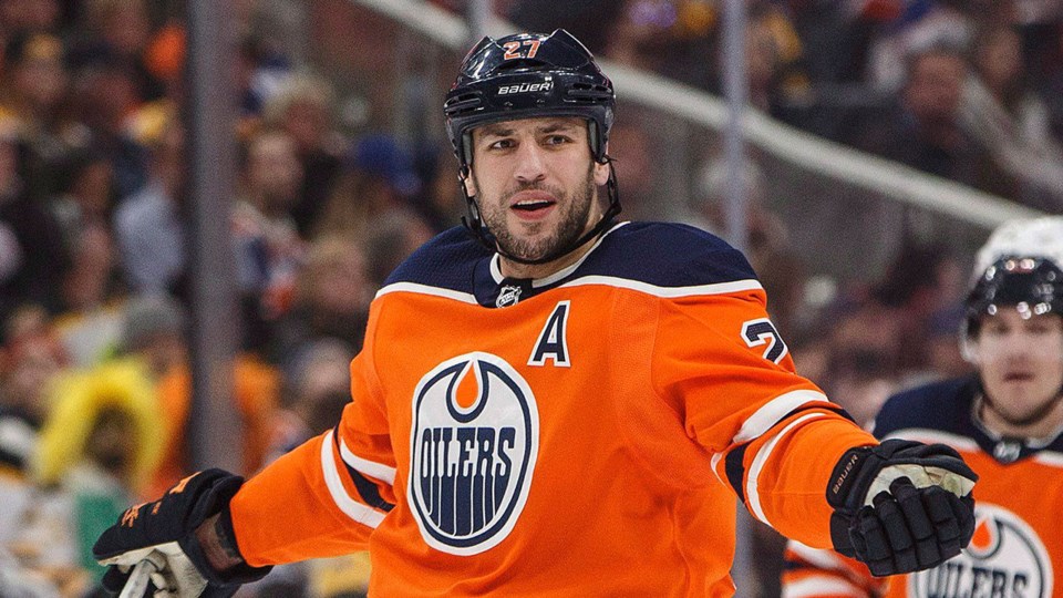 Milan Lucic looks confused and upset for the Edmonton Oilers.