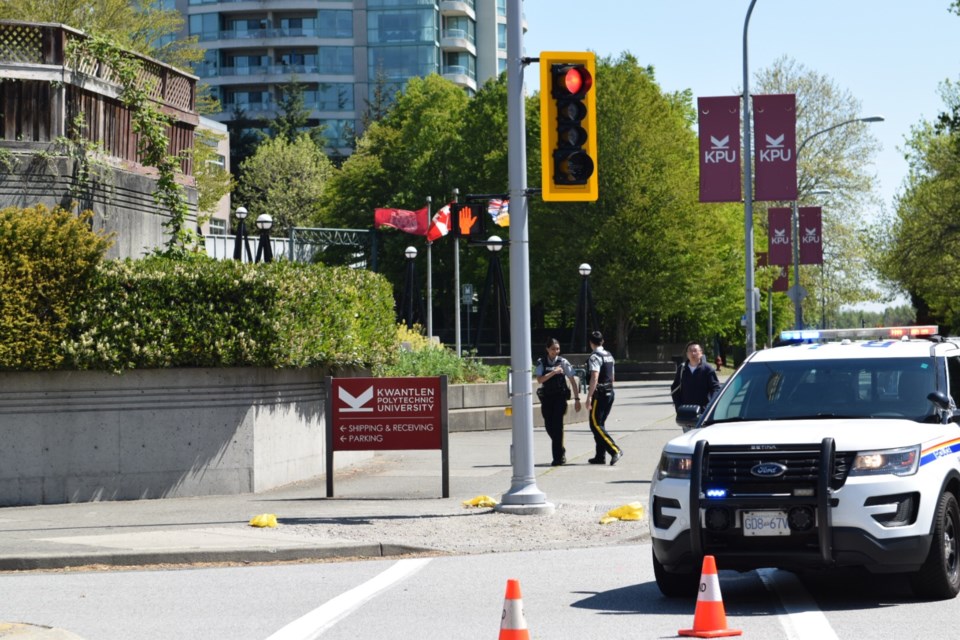 Police cars surround Kwantlen Polytechnic University's Richmond campus. Photo: Megan Devlin