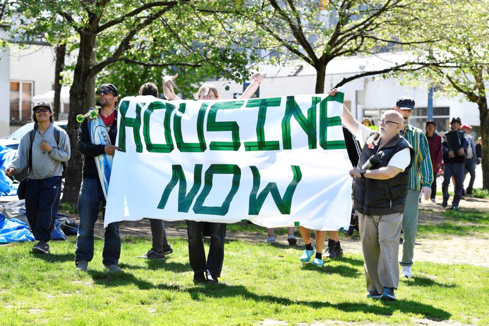 Dozens came out to support campers in the Downtown Eastside’s Oppenheimer Park on May 7, calling for