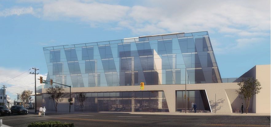 Perspective view from corner of West Second and Crowe Street. Rendering MCMP Architects
