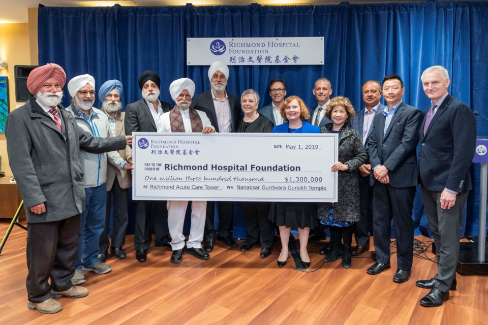 Richmond Gursikh temple demonstrated its commitment and service to community with a transformational gift of $1.3 million in support of a new Acute Care Tower at Richmond Hospital. Photo submitted