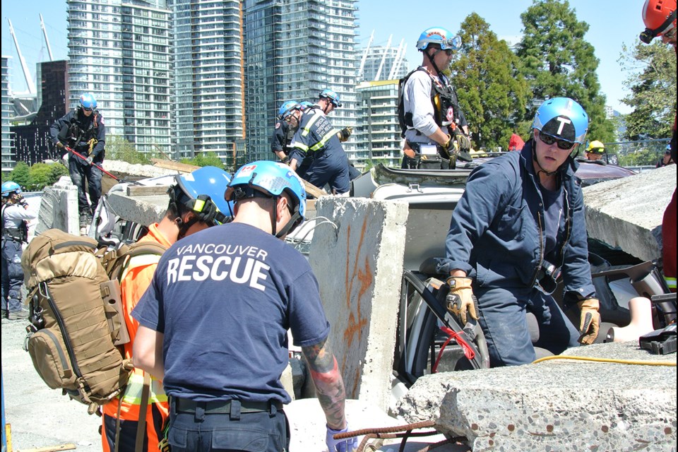 More than 600 city staff, first responders, and even the military, Friday took part in the city's first-ever VanSlam, a day-long series of emergency response scenarios. Photo Michael Kissinger