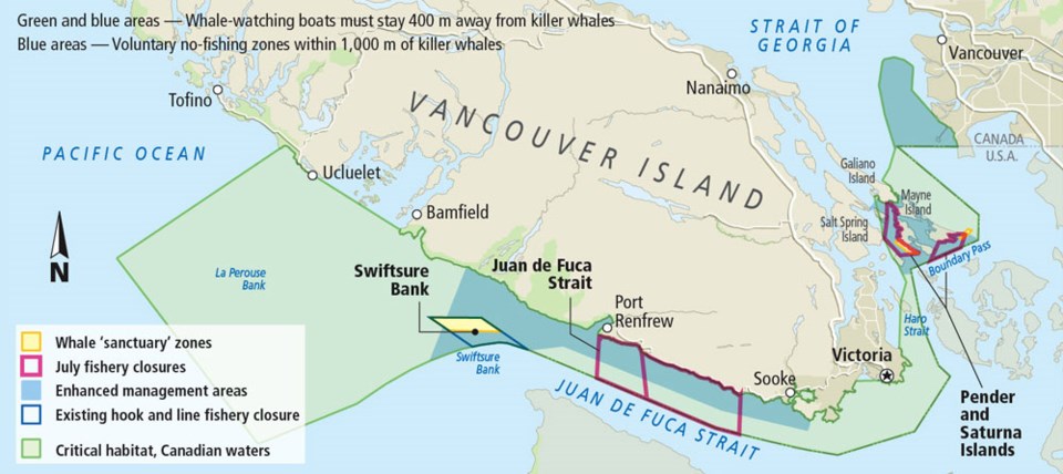 Map - Southern resident killer whale restrictions, May 2019