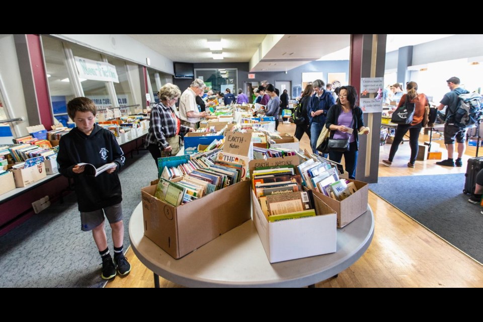 The kids' book section at the Times Colonist Book Sale at the Victoria Curling Club on Saturday, May 11, 2019. The sale continues Sunday from 9 a.m. to 5 p.m.