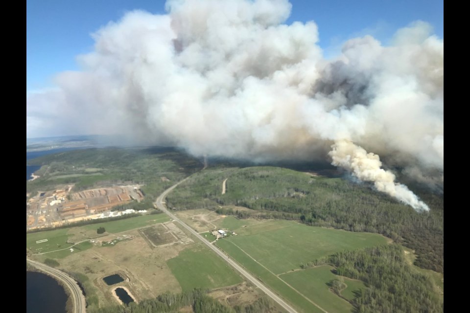 The BC Wildfire Service posted this aerial shot of the Lejac wildfire five kilometres east of Fraser Lake, which was first reported at about 3 p.m. Saturday .