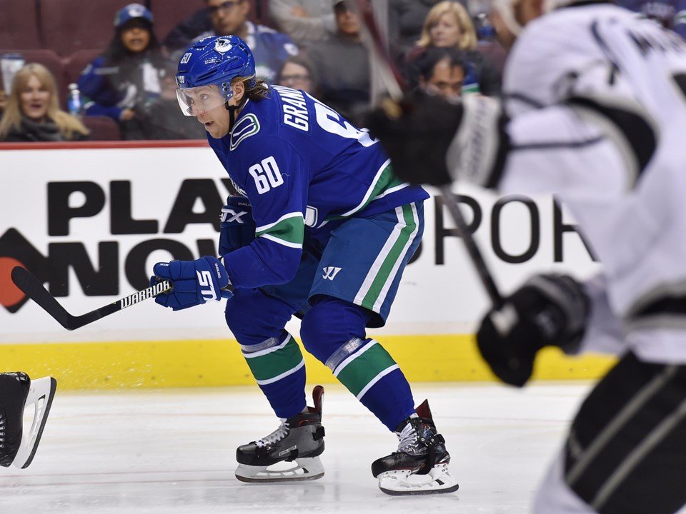 Markus Granlund skates up ice for the Vancouver Canucks.