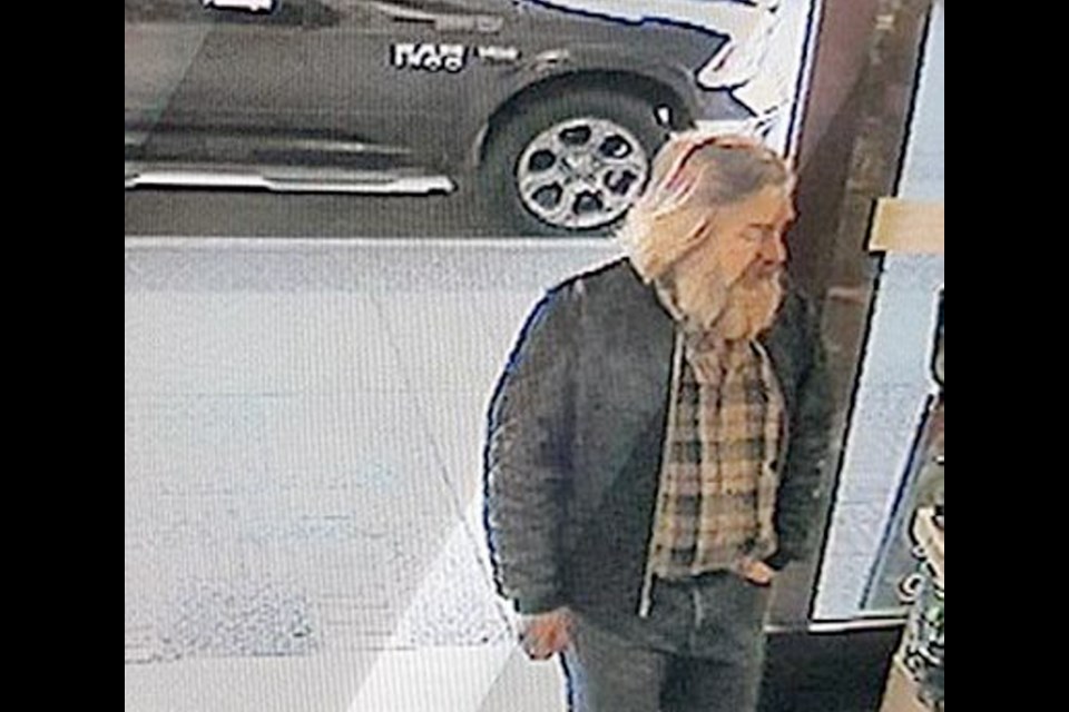 Surveillance video image of Mike Draeger, who was live-in caretaker of the old Plaza Hotel at Government and Pandora in Victoria. He is missing after a fire destroyed the closed hotel last week. This image was taken before the fire.