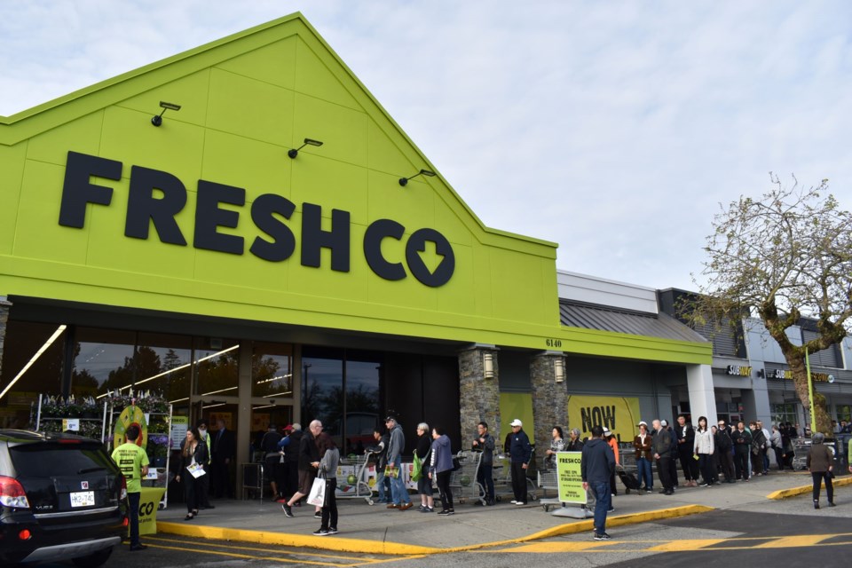 Massive line ups outside FreshCo's Blundell location. Photo: Alvin Chow