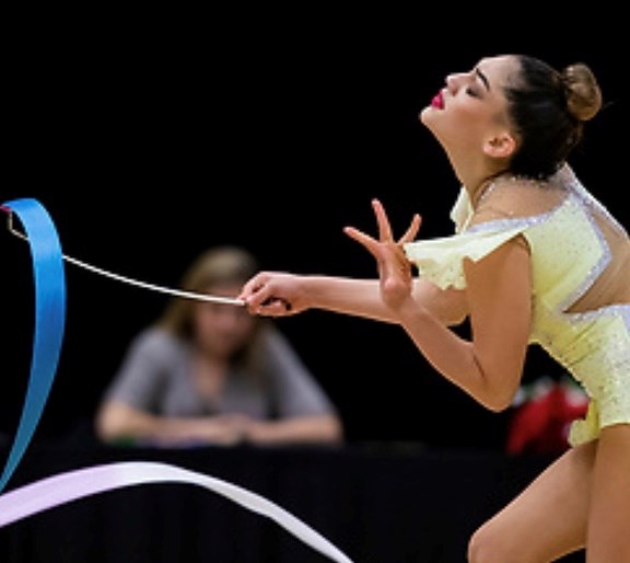 Richmond's Karen Salazar captured the Senior Open ribbon competition at the Canadian Rhythmic Gymnastics Championships last weekend in Markham, Ont.