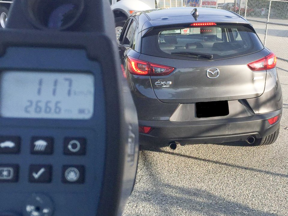 Coquitlam RCMP pulled over a driver doing 117 km/hr along Mary Hill Bypass last Sunday as he was rus
