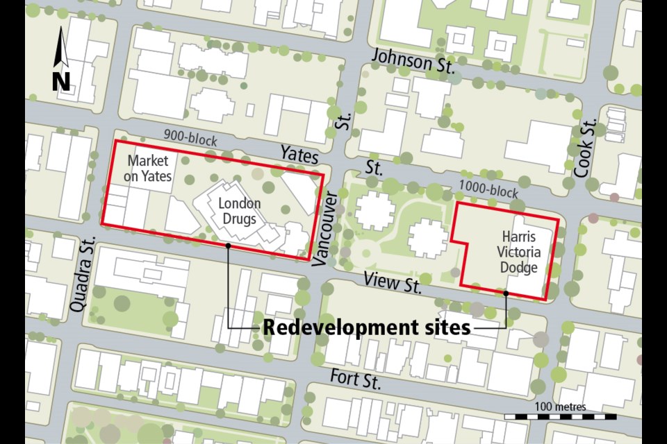 Two blocks in Victoria's Harris Green are slated for redevelopment over several years.