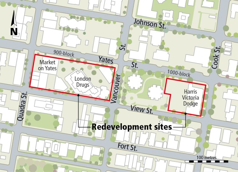 Two blocks in Victoria's Harris Green are slated for redevelopment over several years. | Times Colonist