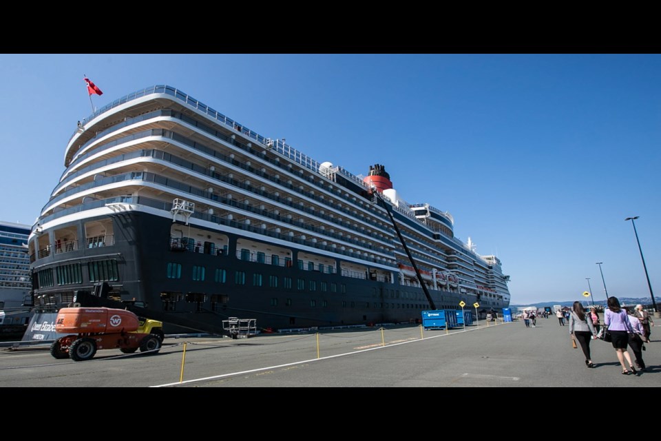 The cruise ship Queen Elizabeth docked at Ogden Point in Victoria on Thursday. May 30, 2019