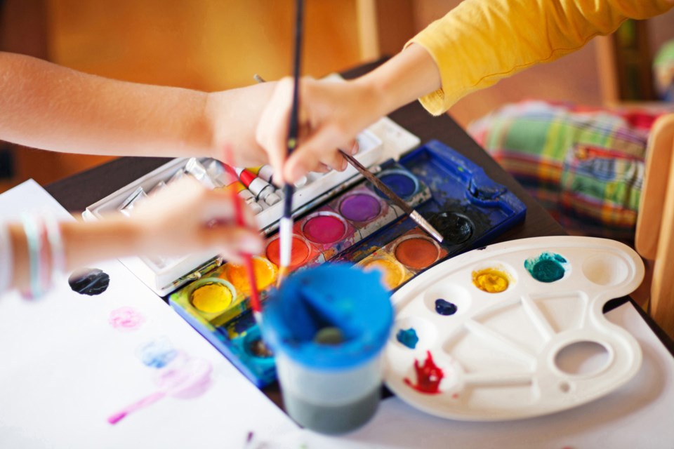 children painting, stock photo