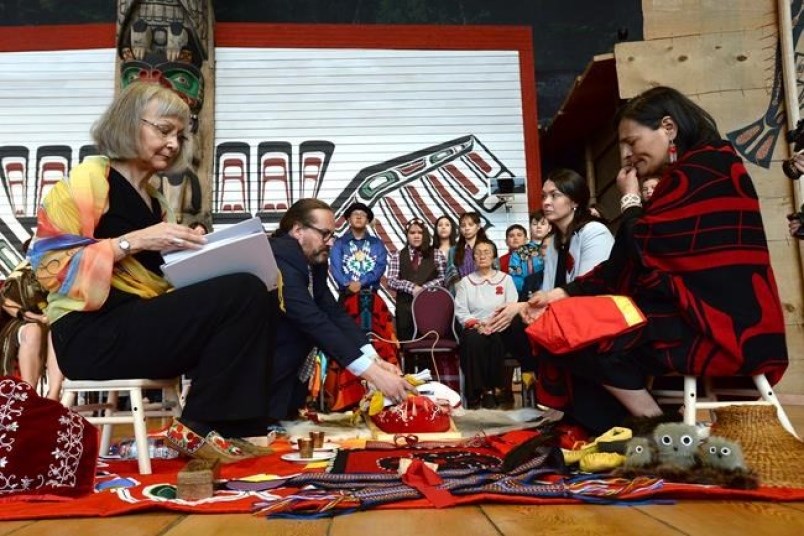 Chief commissioner Marion Buller, left to right, and commissioners Brian Eyolfson, Qajaq Robinson an